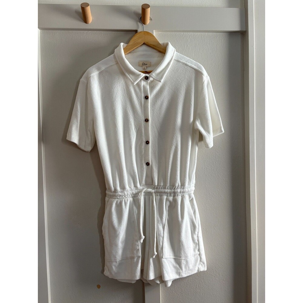 ELAN Terry Cloth Beach Cover Up Dress NWT Size M White Romper Bloomingdales